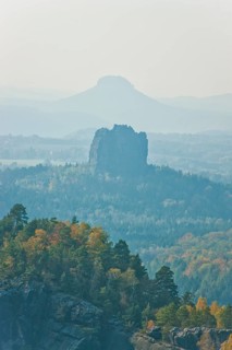 View from the Carola rock into the Schrammstein area in the back of Saxon Switzerland, to the