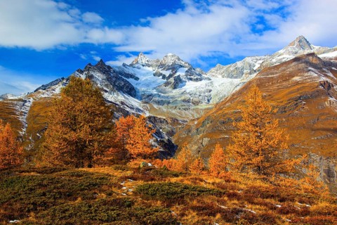 Obergabelhorn, 4063 m, Zinalrothorn, 4221 m, Valais Alps, Valais, Switzerland, Europe