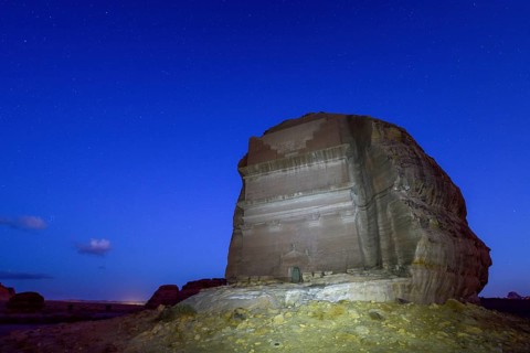 Qasr Al-Farid, 2000 year old tomb of the Nabataeans, blue hour, Hegra or Madain Salih, AlUla