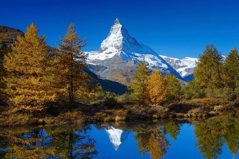 Matterhorn and Lake Grindji, Valais, Switzerland, Europe