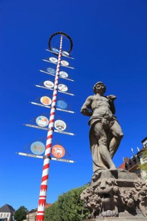 In the city centre of Bayreuth, Hercules Fountain and Guild Tree, Bayreuth, Upper Franconia,