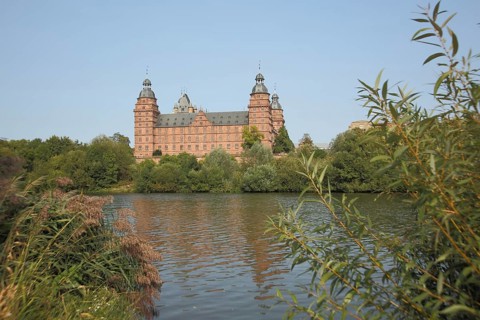 Renaissance Johannisburg Castle with Main River in Aschaffenburg, Lower Franconia, Franconia,