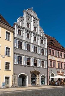 Gabled house with Renaissance facade, Lower Market Square, Untermarkt, Görlitz, Goerlitz, Germany,