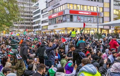 Rally of pro-Palestinian demonstrators. They demand an end to the oppression of the Palestinians