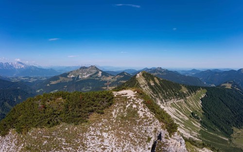 Drone shot, panorama shot, mountain landscape, Gruberhorn with Regenspitz, Osterhorngruppe,
