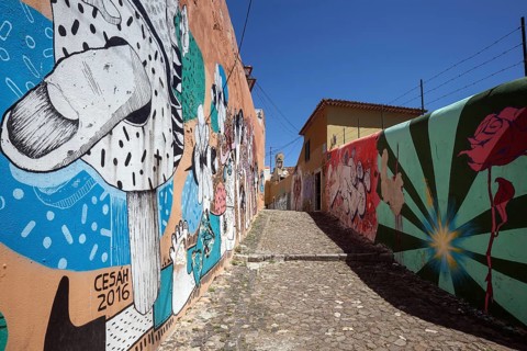 Wall painting, street art, graffiti, Beco do Maldonado, Alfama neighbourhood, Lisbon, Portugal,