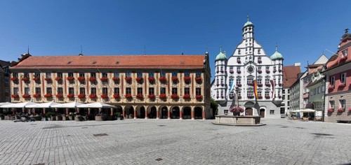 Athaus and wheelhouse on the market square Memmingen Germany