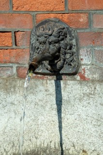Fountain in the shape of a lion's head. Esteil village. Livradois-Forez Regional Nature Park. Puy