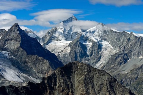 Mountain world of the Valais Alps, from left to right the peaks Besso, Dent Blanche, Grand Cornier,