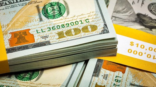 Creative business finance making money concept, letterbox panoramic background of new 100 US
