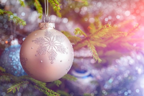 Christmas celebration holiday background, christmas-tree decoration bauble on decorated Christmas