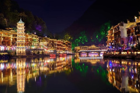 Chinese tourist attraction destination, Feng Huang Ancient Town (Phoenix Ancient Town) on Tuo Jiang