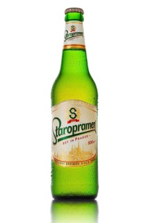 MINSK, BELARUS, OCTOBER 3, 2016: Bottle of Staropramen beer isolated on white background.