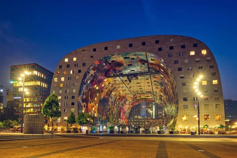ROTTERDAM, NETHERLANDS, MAY 25, 2018: Markthal Market Hall residential and office building with a