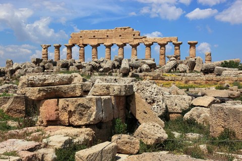 Selinunte, remains of the temples of the acropolis in the archaeological site of Selinunte, Trapani