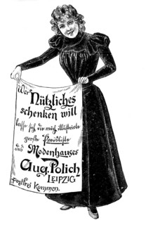 Advertisement of the company Polich, Leipzig, fashion house with delivery service, 1890, Germany,