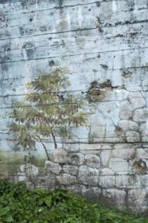 Camouflage painting on rear of gun casemate, artillery bunker of WWII Batterie d'Azeville Battery,