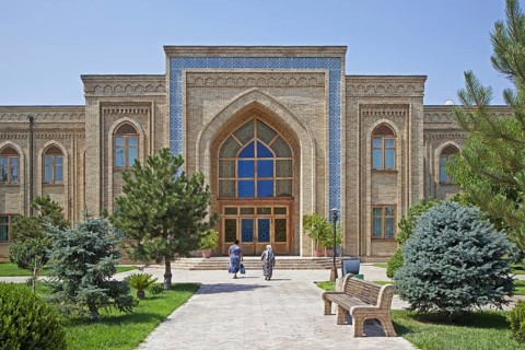 The old Koran school in the historic center of Tashkent in Silk Road style architecture,