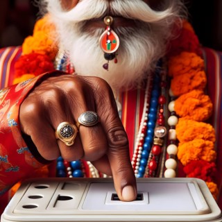Indian citizen casting vote in ballot box in general election. AI Generated