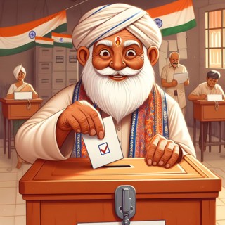 Indian citizen casting vote in ballot box in general election. AI Generated
