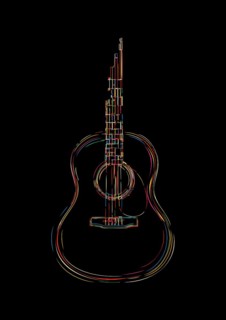 Classic guitar in colors, vector abstract template over black background