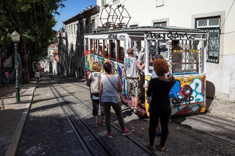 Gloria funicular railway, Elevador da Gloria, Lisbon, Portugal, Europe