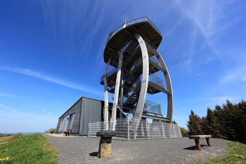 Noah's Sails lookout tower on the Ellenbogen, 813 m. high mountain in the Rhön in the