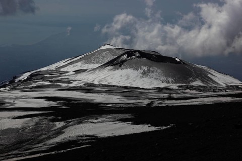 Etna, volcanic landscape at the secondary crater of Etna, Etna with snow, Sicily, Italy, Europe