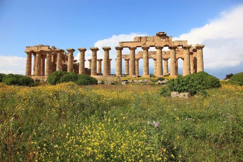 Selinunte, Temple E in the archaeological site of Selinunte, Trapani Province, Sicily, Italy,