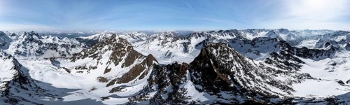 Alpine panorama, Sulzkogel, aerial view, peaks and mountains in winter, Sellraintal, Kühtai, Tyrol,