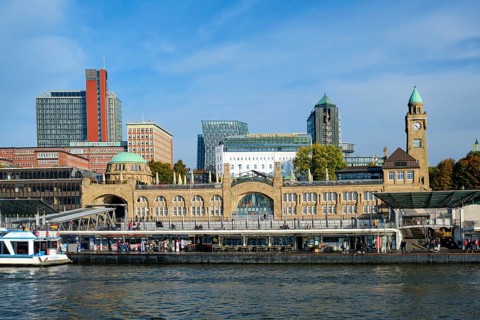 St. Pauli Landing Bridges on the River Elbe, Hamburg, Land Hamburg, Germany, Europe