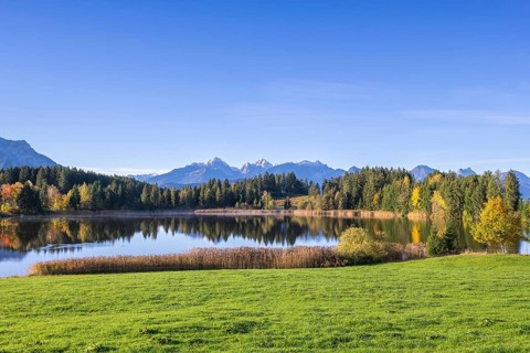 Hegratsrieder See near Füssen, Allgäu Alps, Allgäu, Bavaria, Germany, Europe