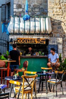 Alstadtgasse with bar, Budva, Montenegro, Budva, Montenegro, Europe