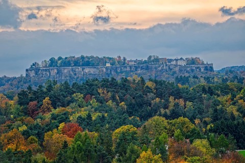 View of Königstein Fortress, Saxon Switzerland, Elbe Sandstone Mountains, Saxony, Germany, Europe