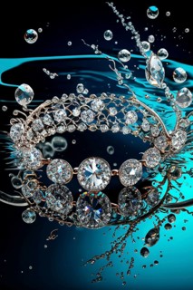 Pearl necklace in the water with splashes, drops and reflections, AI generated