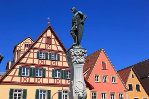 Germany, Middle Franconia, town of Weissenburg, fountain figure, Luitpold of Bavaria, in the