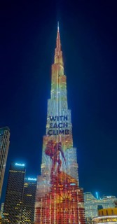 Night shot, illuminated advertising at the Burj Khalifa, Downtown, Dubai, United Arab Emirates,