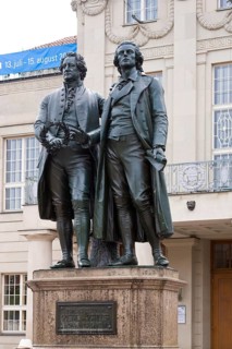 German National Theatre Weimar with Goethe Schiller statue