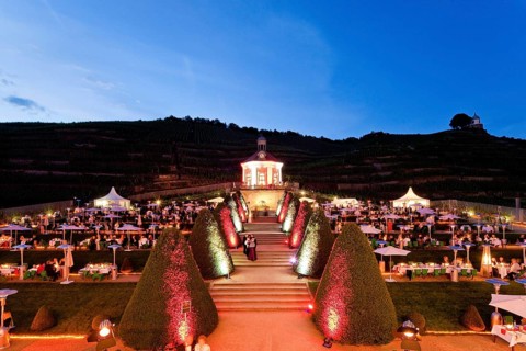 Summer night ball at Wackerbarth Castle. Schloss Wackerbarth or Wackerbarths Ruh' is a baroque