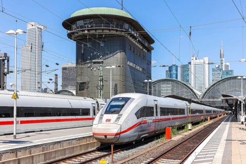 ICE high-speed train of DB Deutsche Bahn at Frankfurt Central Station, Germany, Europe
