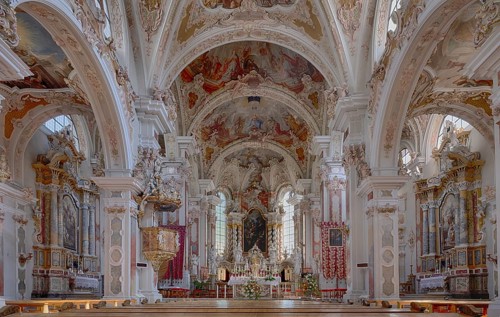 Interior view of the central nave, chancel, choir, collegiate basilica, collegiate church,