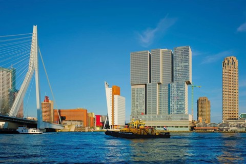 Rotterdam, Netherlands, May 14, 2017: Rotterdam Port Authority vessel boat in Nieuwe Maas with