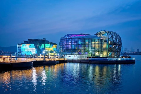 SEOUL, SOUTH KOREA, APRIL 7, 2017: Some Sevit culture complex on artificial floating islands