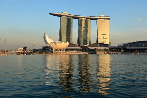 SINGAPORE, MAY 6: The Marina Bay Sands complex on sunset on May 6, 2011 in Singapore. Marina Bay
