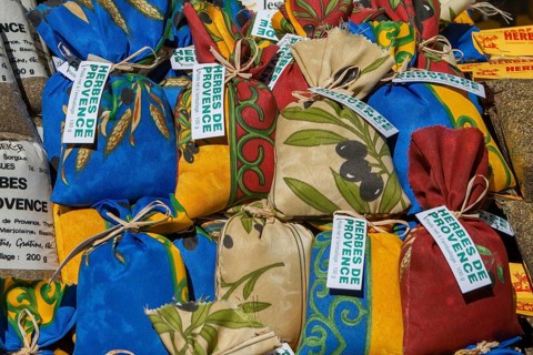 Market stall with herbs of Provence, weekly market market, Sault, Vaucluse department in the