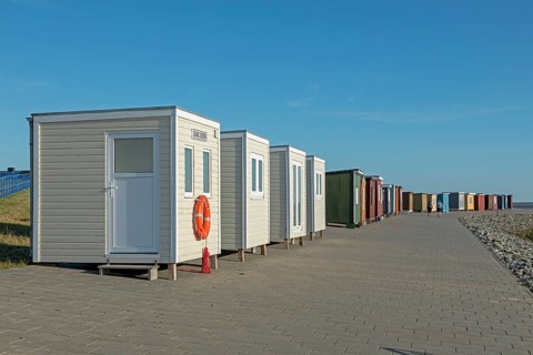 Changing rooms on the beach, Dagebüll, North Frisia, Schleswig-Holstein, Germany, Europe