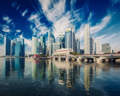 Vintage retro effect filtered hipster style image of Singapore business district skyscrapers