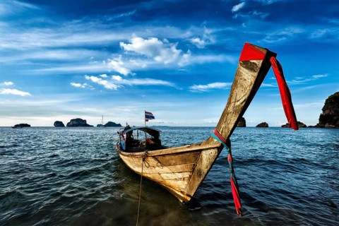 Thai Long tail boat on sunset, Krabi, Thailand, Asia