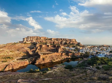 Mehrangarh Fort in Jodhpur on sunset. Rajasthan, India, Asia