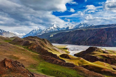 Himalayan landscape near Chandra Tal lake. Spiti Valley, Himachal Pradesh, India, Asia